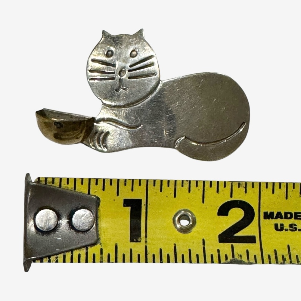 Taxco Mexico Cat Brooch Sterling Silver Signed - Picture 4 of 5